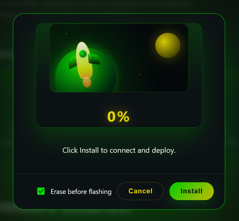 Selecting the doption to erase the device