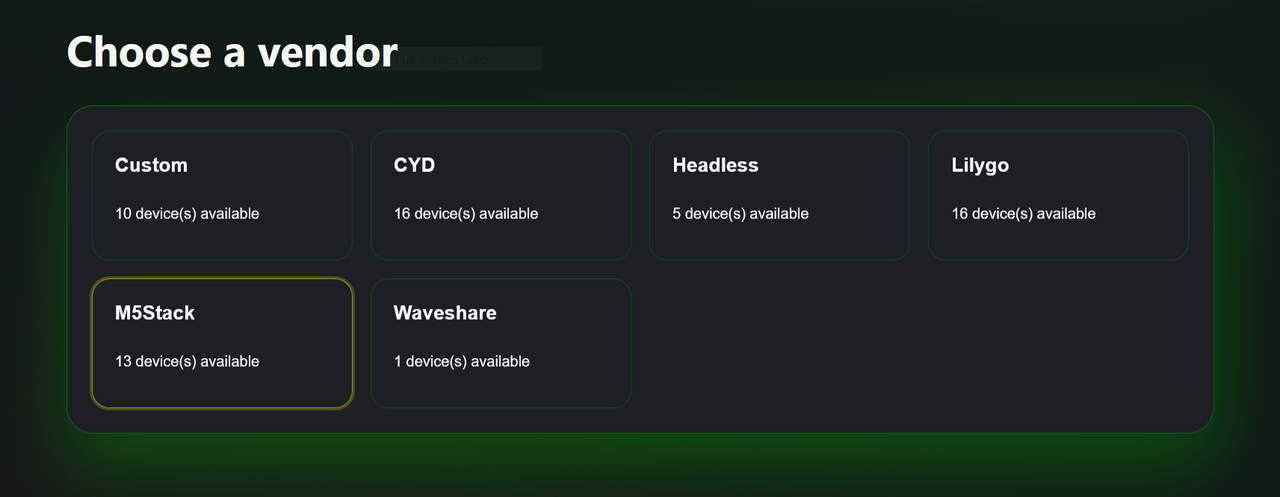 Selecting the device vendor